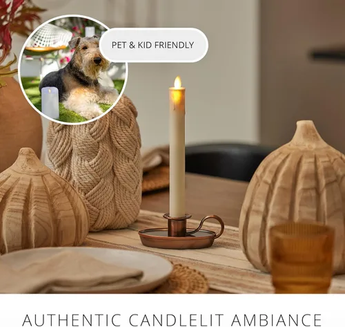 Vista 5 de Luminara Vela cónica de ventana marfil y bronce, 1 x 9.75 pulgadas, sin llama, parpadeante, patentada de plástico de llama real, funciona