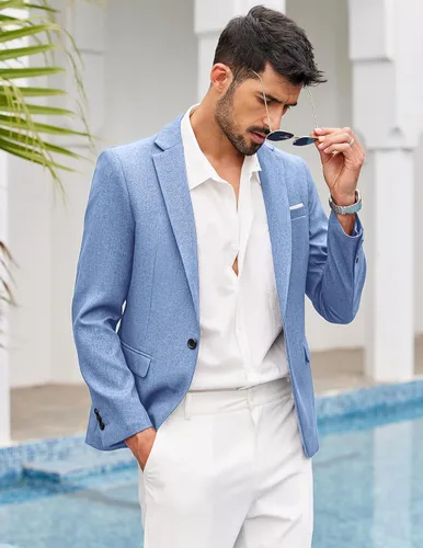 Vista 2 de Coofandy Chaqueta deportiva informal, para hombre, ligera, con un botón, ajustada