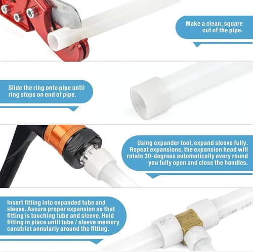 Vista 6 de IWISS F1960 Anillo de expansión de 1 pulgada con borde de tope para tubería PEX-A utilizada en Uponor ProPEX, PowerpPEX, sistema WaterPEX - 25 piezas