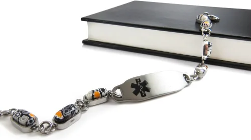 Vista 3 de Medical Alert Bracelet for Women with Engraving - 5mm Steel & Glass