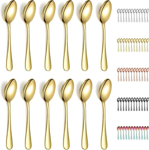 Vista 10 de Evanda 12 cucharaditas, cuchara de té de acero inoxidable de 5.5 in, cubiertos para té, café, pastel, postre, ensalada, apto para lavavajillas