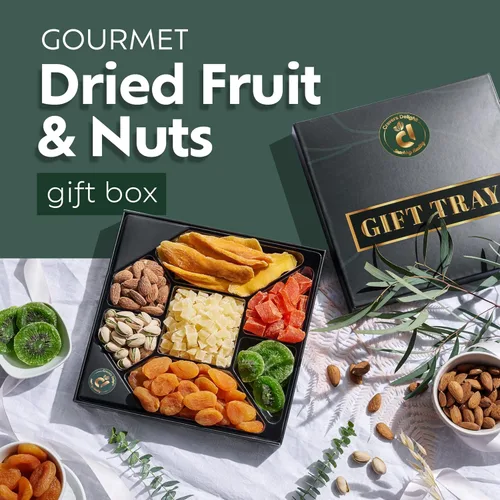 Vista 2 de Día de San Valentín – Cesta de regalo de frutas y nueces – Caja de regalo de 7 frutas secas y nueces con mango, albaricoque, piña, almendras