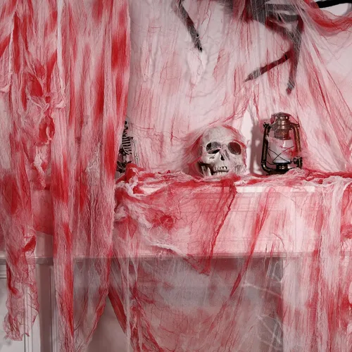 ZYP 197 x 78.7 pulgadas Tela Espeluznante Rojo Sangre de Halloween Decoraciones Tela Aterradora Espeluznante Decoración de Tela de Gasa Espeluznante