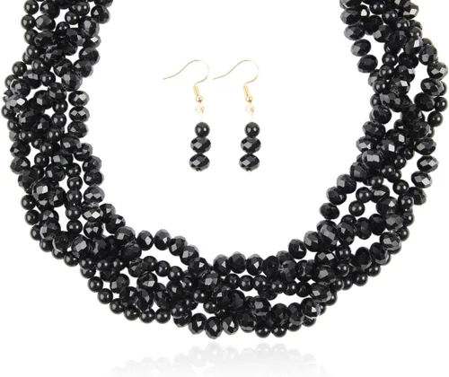 Riah Fashion - Collar trenzado de cuentas gruesas de burbujas, multifilamento, con bola trenzada, acrílico, cristal brillante
