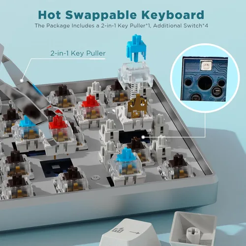 Vista 4 de RK Royal KLUDGE RK61 Pro Teclado para juegos con cable 60%, teclado mecánico intercambiable en caliente con carcasa de aluminio, teclados