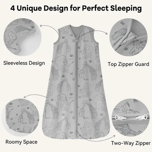 Vista 3 de Unnivoll - Saco de dormir para bebé de 0 a 6 meses, 0.5 tog, manta portátil para bebé, 3 unidades, 100 % de algodón, saco de dormir ligero