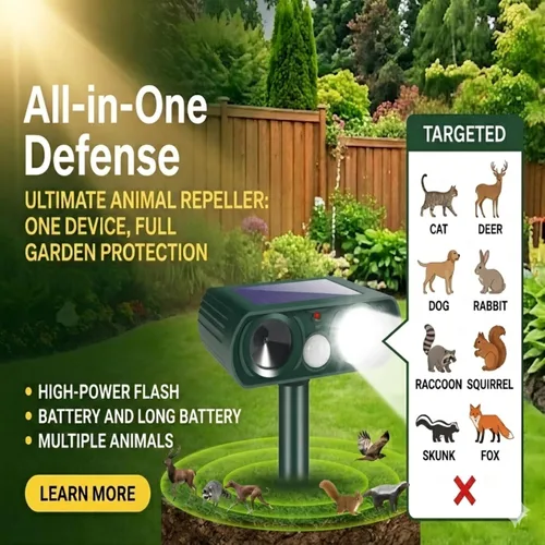 Vista 3 de 2026 Sonic Fortress Pro Deer Repellent Devices,Squirrel Racoon Repellent Outdoor Cat Deterrent Solar Ultrasonic Animal Repeller IP65 Waterproof with