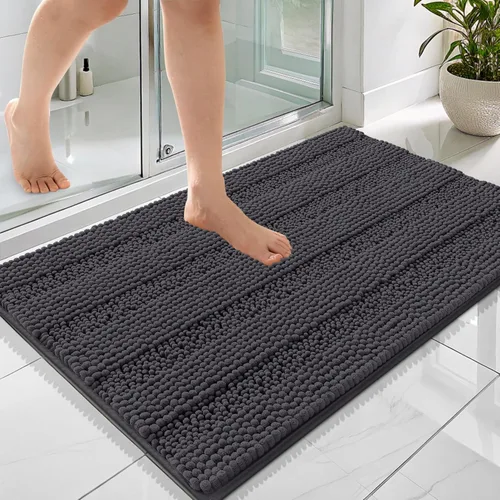 Vista 147 de OLANLY Alfombras de Baño Gruesas de 47 x 20 pulgadas, Extra Suaves Absorbentes de Chenilla a Rayas, Respaldo de Goma, Lavables y Secables a Máquina