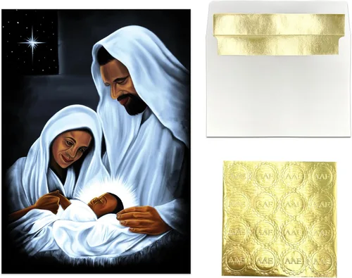Vista 22 de African American Expressions - Juego de tarjetas navideñas en relieve en caja - Diseños de temporada inspiradores - Juego de 15 (5x7) tarjetas