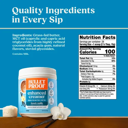 Vista 2 de Crema de Café Bulletproof Vainilla Francesa, 14.8 Onzas, Crema de Café Keto con Aceite MCT y Mantequilla Alimentada con Hierba