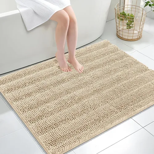 Vista 341 de OLANLY Alfombras de Baño Gruesas de 47 x 20 pulgadas, Extra Suaves Absorbentes de Chenilla a Rayas, Respaldo de Goma, Lavables y Secables a Máquina
