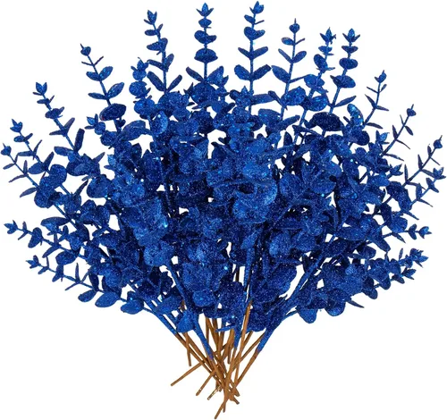 Hollyone 20 piezas de ramas de eucalipto artificiales con purpurina para árbol de Navidad, ramas de eucalipto artificiales de 13 pulgadas, tallos