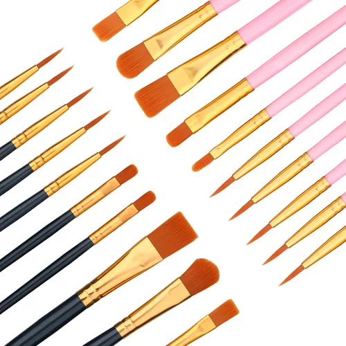 Juego de 20 pinceles de pintura negra y rosa, pinceles de nailon para óleo, acuarela y pintura acrílica, ideal para lienzo, rock y arte de uñas,