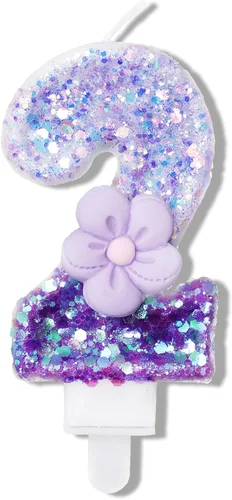 Vista 13 de Velas número 0, velas de cumpleaños con número de flor morada para pastel, velas de números morados que crean un ambiente romántico y cálido