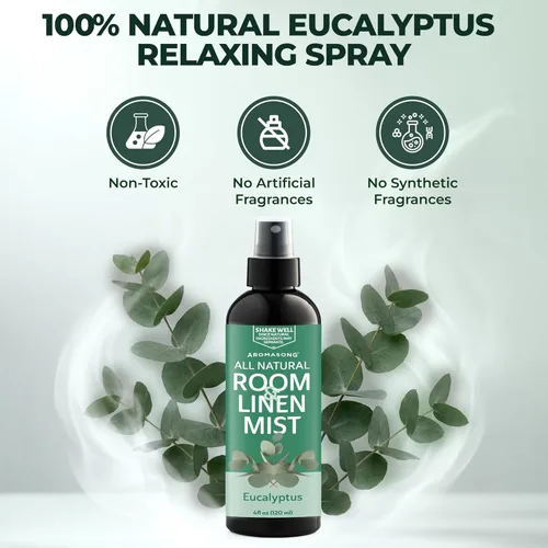 Vista 2 de Aromasong Eucalyptus Mint Room Spray – Desodorante natural de habitación no tóxico, spray de lino de eucalipto para almohadas y sábanas, 4 onzas