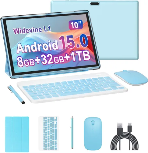 ATOZEE Tablet de 10 Pulgadas 2 en 1 Android 14 con Teclado Tabletas de 10 Pulgadas, Incluye Ratón Lápiz Capacitivo Funda, 6000mAh 6GB+32GB ROM 1TB