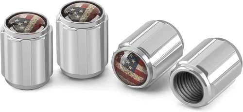 Vista 8 de Tapones de válvula rojos de aluminio para neumáticos de automóvil, tapas de vástago de válvula de metal con bandera de Estados Unidos, ajuste