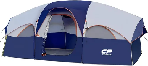 CAMPROS CP Tent 8 Person Camping Tents, Weather Resistant Family Tent, 5 Large Mesh Windows, Double Layer, Divided Curtain for Separated Room,