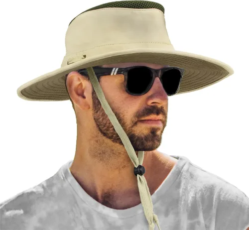 Vista 11 de SUN CUBE Sombrero de ala ancha para hombres y mujeres, protección solar UV, sombrero de safari para senderismo
