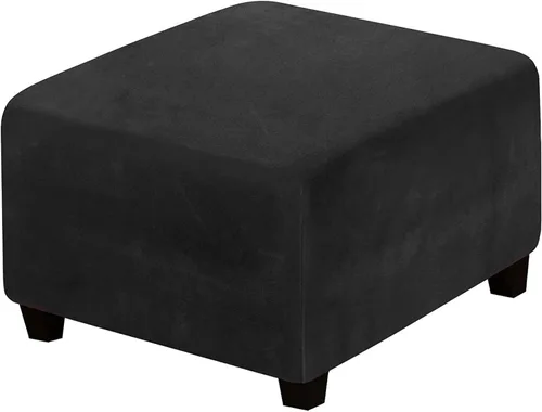 Vista 17 de ADPON Fundas otomanas cuadradas de terciopelo para otomanas, fundas protectoras para reposapiés cuadrados, fundas protectoras para taburetes de Beige