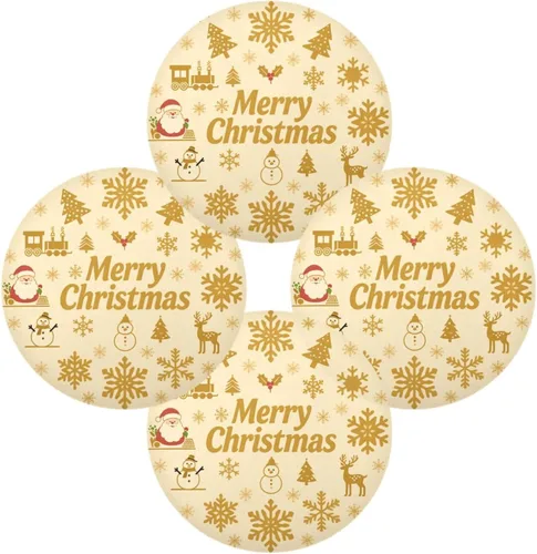 Vista 2 de Merry Christmas Snowflake Gold Snowman Circle placemats Thick placemats for Dining Table 15x15 in individuales