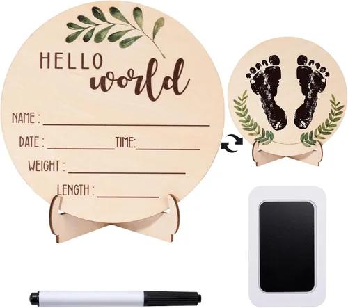 Letrero de anuncio de bienvenida para bebé – Letrero de doble cara con nombre de Hello World recién nacido para hospital con marcador y soporte,