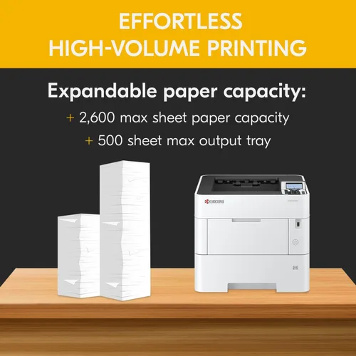 Vista 6 de KYOCERA ECOSYS PA4500x Impresora láser monocromo, 47 ppm, 600 x 600 dpi y hasta 1200 dpi fino, bandeja de 600 hojas, MPT de 100 hojas, Duplex, LCD