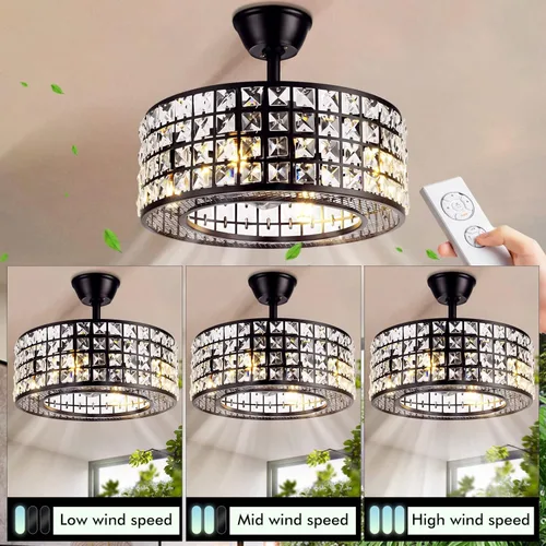 Vista 3 de A Million 18" Crystal Caged Ceiling Fan with Lights, Industrial Enclosed Ceiling Fan Light with Remote Control, 3 Speed Silent for Farmhouse