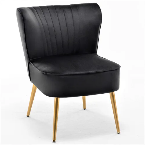 Vista 13 de Silla moderna de terciopelo para sala de estar, dormitorio o entrada, diseño elegante y cómodo sin brazos con patas de metal, color negro