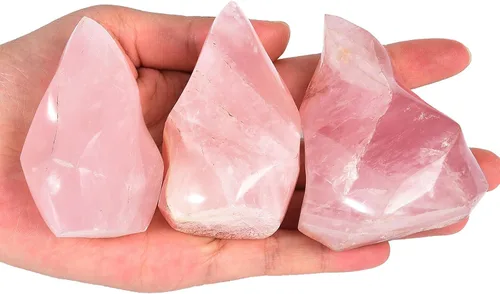 Vista 14 de AMOYSTONE - Gran torre de cristal de cuarzo rosa con forma de llama para sanación, meditación y energía. Decoración de cristal para el hogar