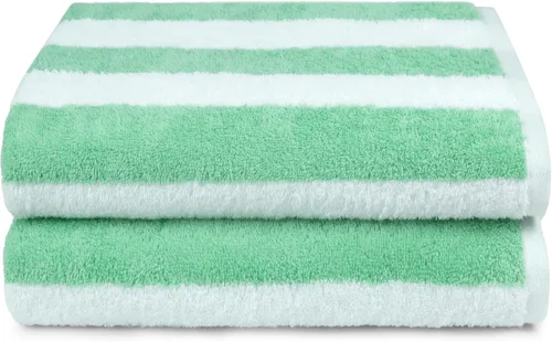 Vista 7 de Yaxa Basics - Paquete de 2 toallas grandes de 100% algodón terry con diseño cabana a rayas, suaves y absorbentes, de secado rápido, para piscina