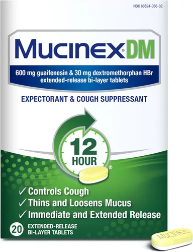 Mucinex DM, Expectorante y supresor de la tos, ADAMS812453, 20, 1, 1
