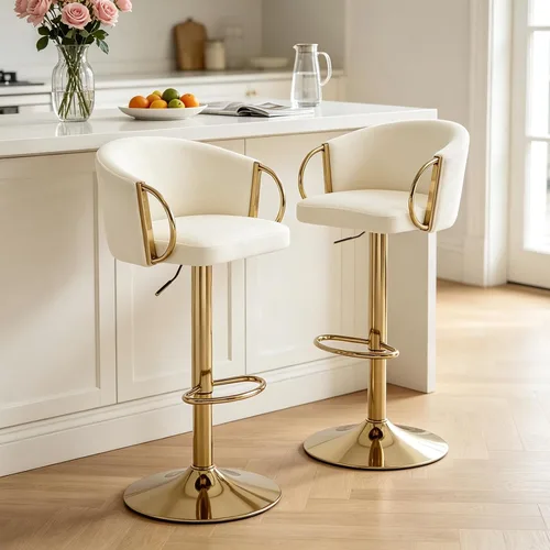 Juego de 2 taburetes de bar de terciopelo dorado, taburetes de bar de altura de mostrador, silla de respaldo bajo de terciopelo con reposabrazos