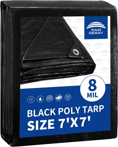 Vista 29 de RAINDEWAY Lona pequeña negra de 3x3 pies (paquete de 2), resistente a los rayos UV, lonas polivalentes de resistencia media impermeables, lona