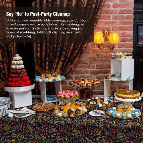 Vista 5 de Happy Birthday Neon Party Table Cover Suministros Decoración Plástico Desechable 108X54 Pulgadas