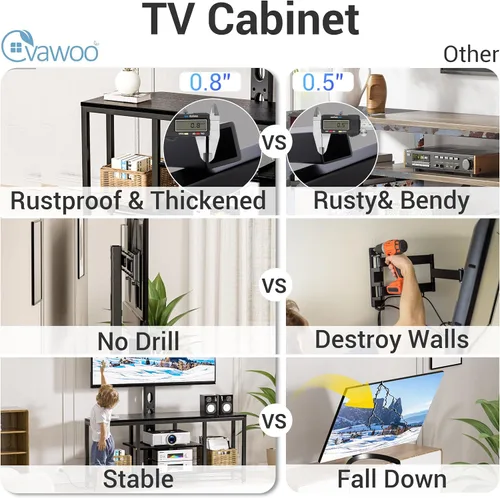 Vista 9 de Soporte de TV esquinero con soporte LED, soporte universal para TV de 32 a 65 pulgadas, consola giratoria de altura ajustable, centro
