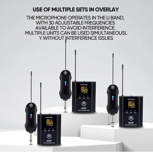 Vista 4 de W IN-MIX Sistema de micrófono inalámbrico UHF profesional, paquete de 1 con auriculares y micrófonos de solapa, rango de 100 pies, 30 canales