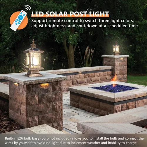 Vista 8 de Luz LED Solar para Poste Exterior, Lámpara de Tapa de Poste de Cerca de Aluminio con Control Remoto Regulable, Luces de Pilar Solares IP65