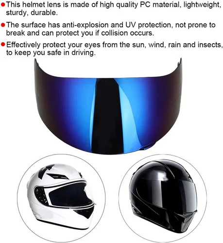 Vista 4 de Keenso Visera de lente de casco, lente de repuesto para casco de motocicleta de cara completa para AGV K3SV K5 (azul)