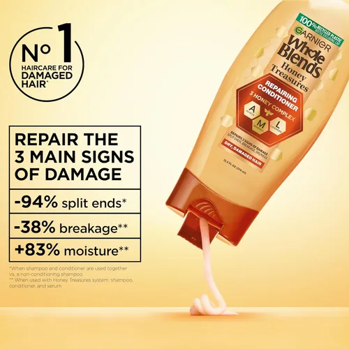 Vista 3 de Garnier Whole Blends Honey Treasures - Acondicionador reparador para cabello seco y dañado, 22 onzas líquidas, 2 unidades (el embalaje puede variar)
