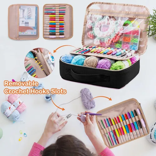 Vista 3 de MYBAGZING Kit de ganchillo para principiantes con bolsa de almacenamiento de hilo, 10 ganchos de ganchillo de 0.079-0.236 in, 10 madejas de hilo