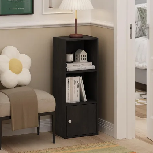 Vista 2 de Furinno LUDER Estantería de Libros, Estantería Moderna de 3 Niveles, Librero con Gabinete de Almacenamiento de 1 Puerta, 9.3 x 12 x 31.5, para Sala