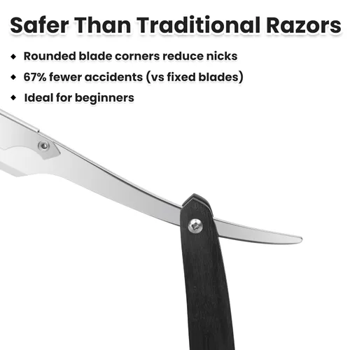 Vista 7 de Kit de maquinilla de afeitar recta con mango de madera negra para hombres, afeitadora profesional de borde recto para un afeitado cerrado y suave