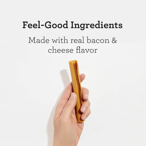 Vista 2 de DreamBone DreamSticks con sabor real a tocino y queso, palitos masticables sin cuero crudo para perros, 15 palitos