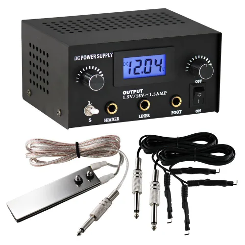 1TattooWorld - Fuente de alimentación digital dual con pedal y cable de clip, OTW-P008-3.3 Negro