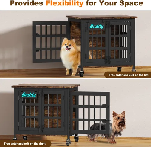 Vista 4 de EasyCom Jaula para Perros de Alta Resistencia para Interior con Etiqueta de Nombre, Mueble de Jaula para Perros de 27 Pulgadas para Perros Pequeños