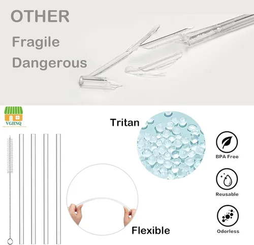 Vista 7 de Tritan Replacement Straws for Stanley Tumbler - BPA-Free Reusable Hard Straws with Cleaning Brush - Dishwasher Safe (4, 4PCS 20/14oz 8.46in)