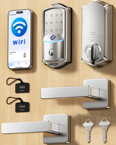 Vista 15 de Veise VE027-L - Cerradura inteligente WiFi integrada con asas, juego de cerradura de puerta de entrada sin llave de huellas dactilares, control