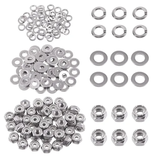 Vista 23 de Swpeet 45 piezas de tuercas de bloqueo hexagonales de acero inoxidable SAE 304 de 1/2"-13, arandelas planas de 1/2", kit surtido de arandelas