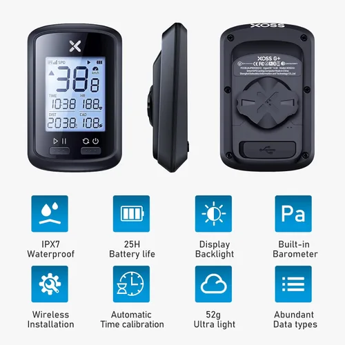 Vista 2 de XOSS G+ Wireless Bike Computer, GPS Cycling Speedometer and Odometer with Bluetooth and ANT+, Bicycle Accessories with LCD Display, Waterproof MTB